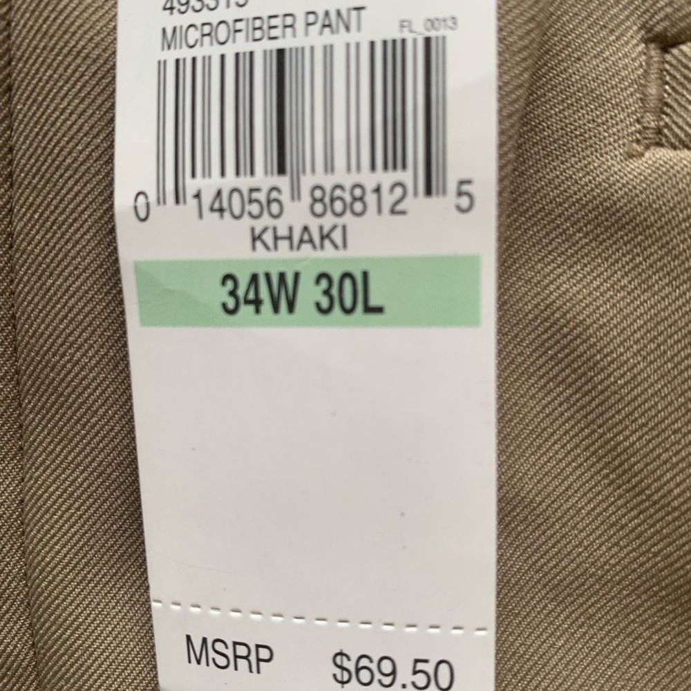 Men's Khaki Microfiber Pants - 34W 30L